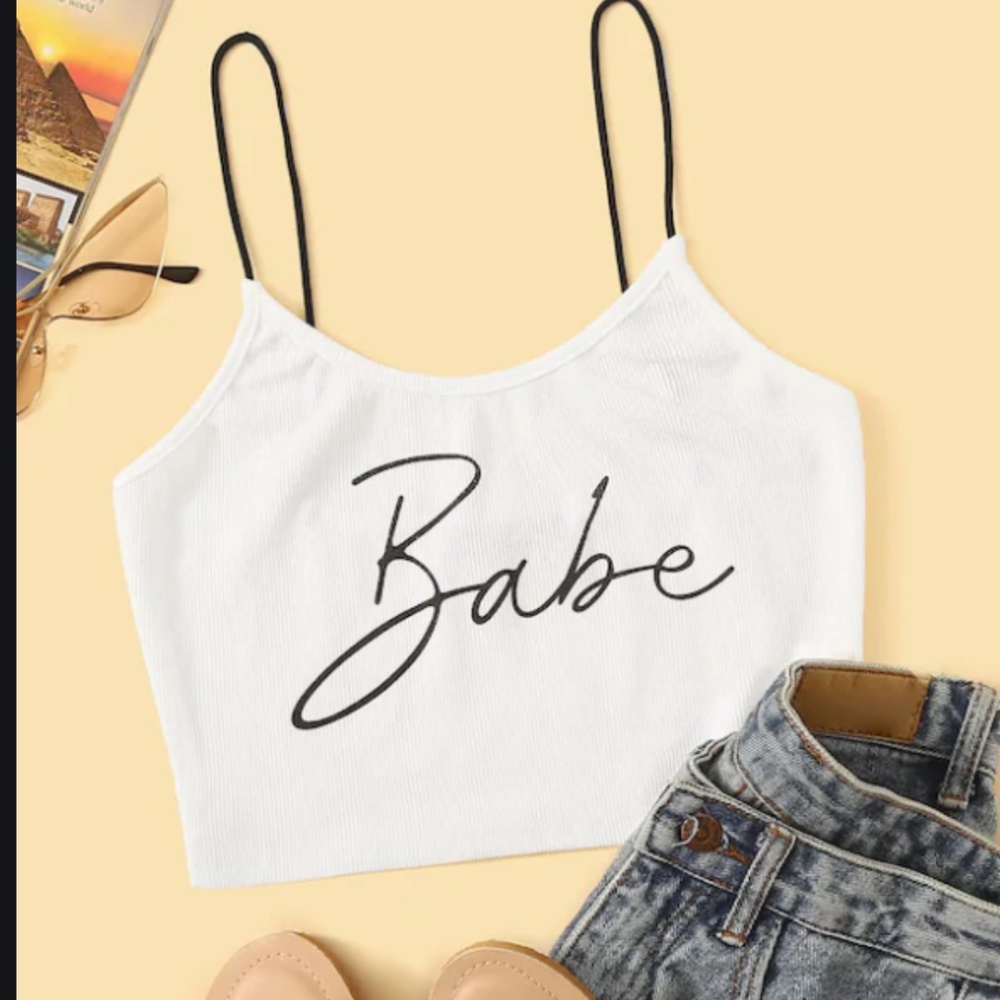 'Babe' Ribbed White Crop Top